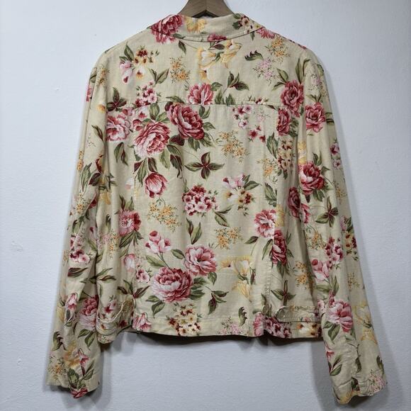 White Stag Floral Jacket Blazer Size XL Linen Blend Pockets Chic Roses Summer - Picture 4 of 11
